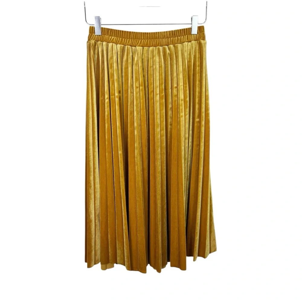 Chelsea28 Marigold Velvet Midi Skirt Pleated A-Line Boho Women’s L